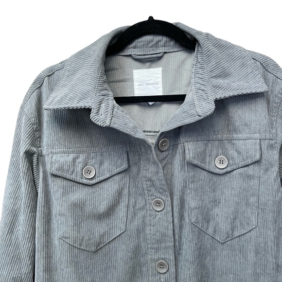 Avec Les Filles Classic Corduroy Shacket Gray Button Down Women’s Shirt Jacket - Picture 7 of 11